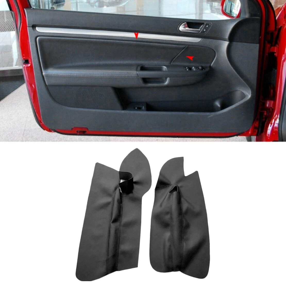 4 buah/set hitam LHD 4 pintu sandaran tangan Panel penutup kulit bagian dalam Trim untuk Jetta Golf MK5 2005-2010 dengan alat