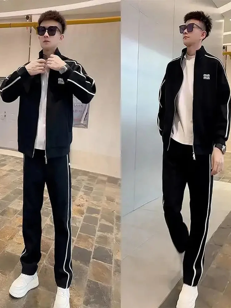 

Autumn Pure Cotton Casual Sports Set Men's Loose Slimming Jaet Teenage Long Pants Trendy Boys Two-Piece Set Long Sve