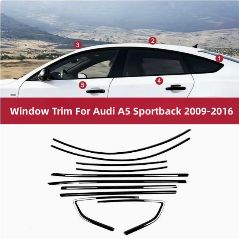 

For Audi A5/S5/RS5 2009-2025 2Door/4Door Stainless Steel Black Exterior Window Molding Decorative Strip Sill Side Cover Trim