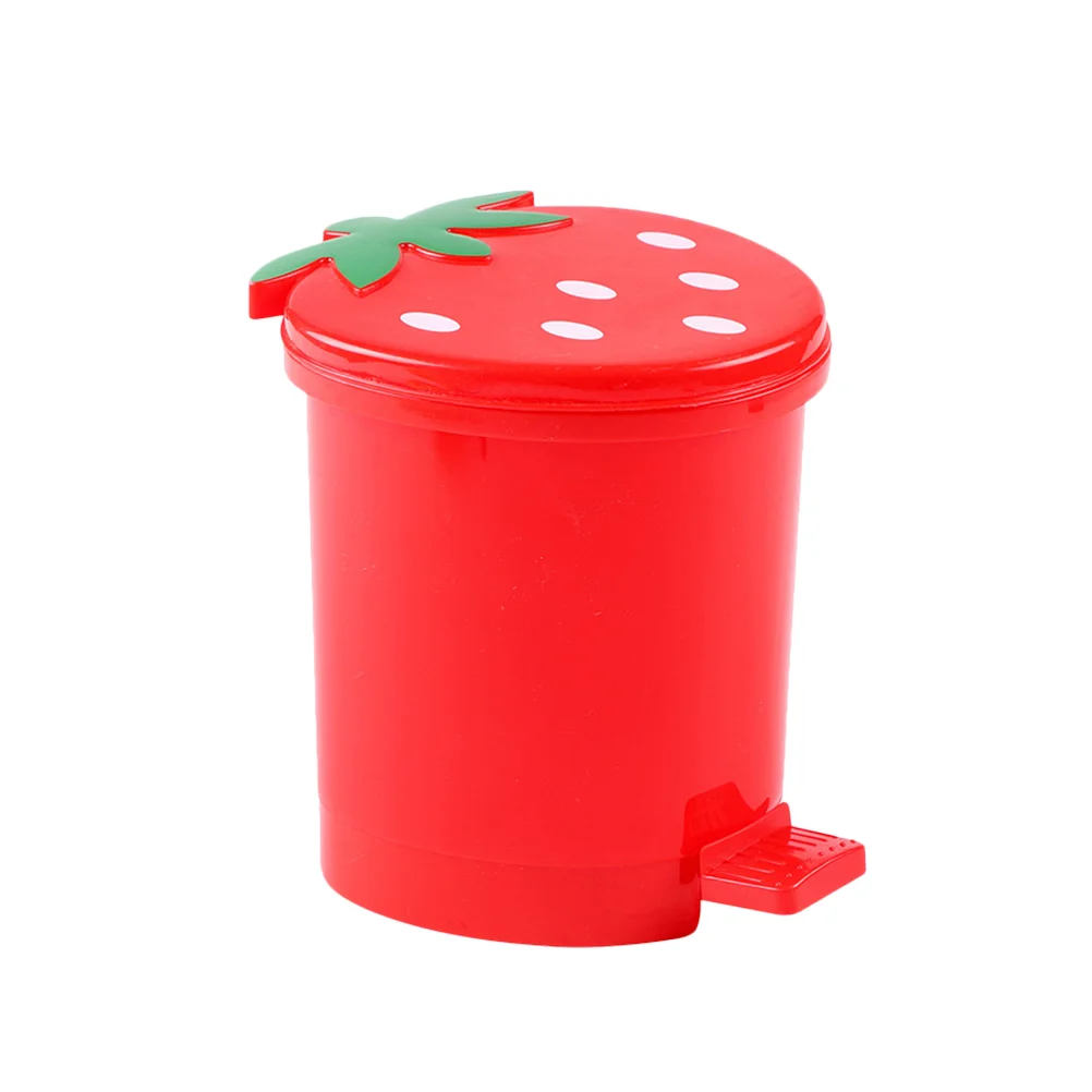 Desktop Trash Can Garbage Storage Bin Paper Waste Container Small with Lid Strawberry Shaped Holder Canned Fruit