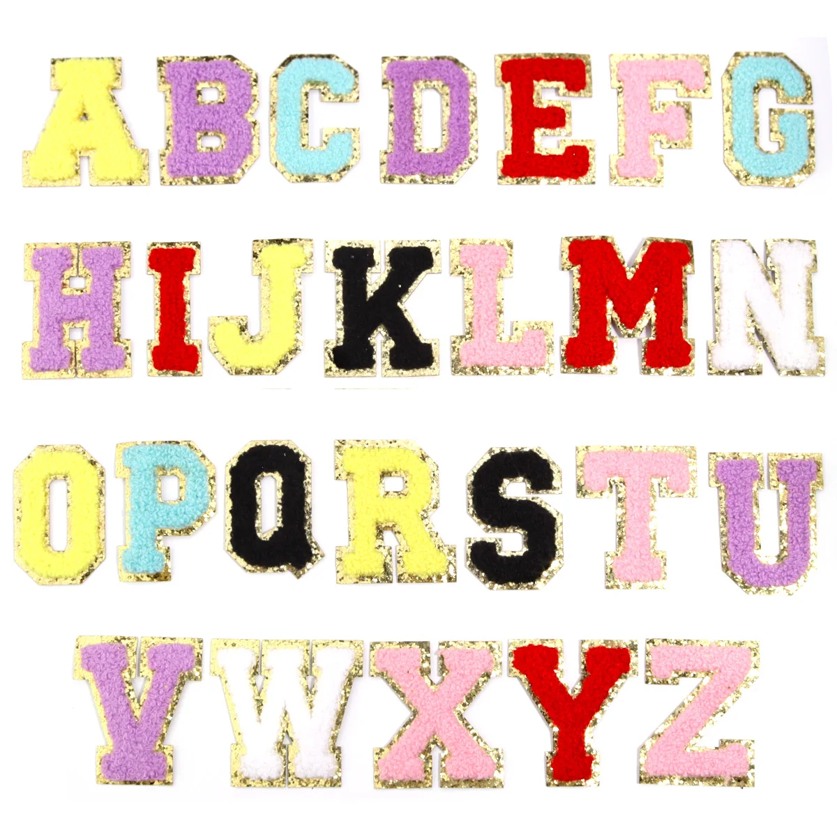 26 pz/set 6cm toppe con lettere inglesi toppe in ciniglia con bordi dorati tessuto da stiro per artigianato fai da te nome Sticker borse
