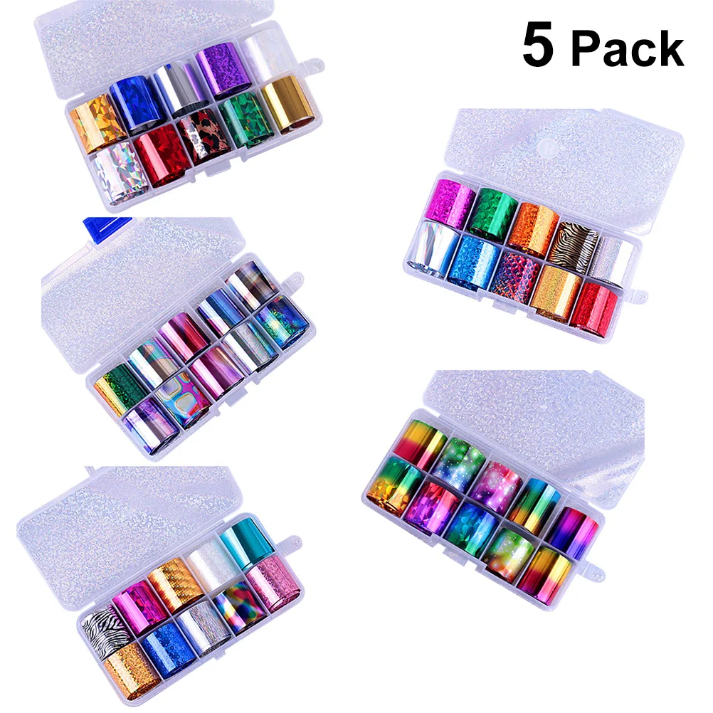 

DIY Nail Stickers 10 Grids in 5 Boxes Sky Pattern Exquisite Manicure Decals Shiny Nail Art Transfer for Ladies Girls