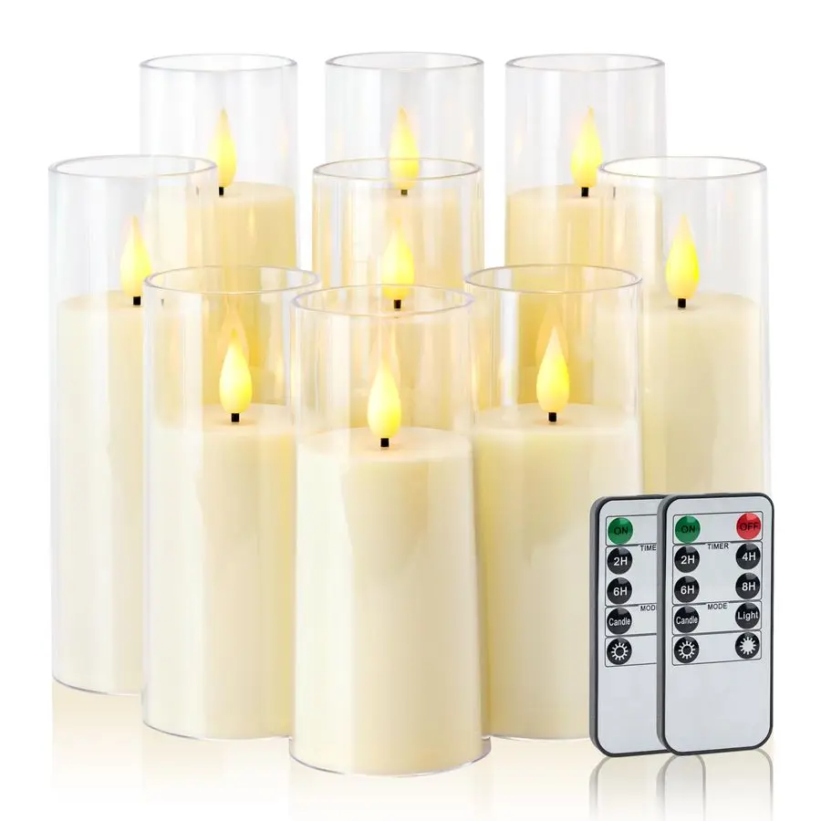 

Беспламенные свечи цвета слоновой кости с пультом ДУ, свечи на батарейках с таймером, мерцающие светодиодные свечи из акрила/плексигласа для свадьбы