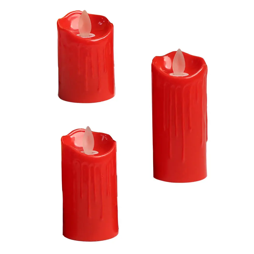 3 قطع مصباح LED أحمر ديكور نابض بالحياة لحفلات المهرجانات لوازم الحفلات الكهربائية عديمة اللهب التي لا يدخن