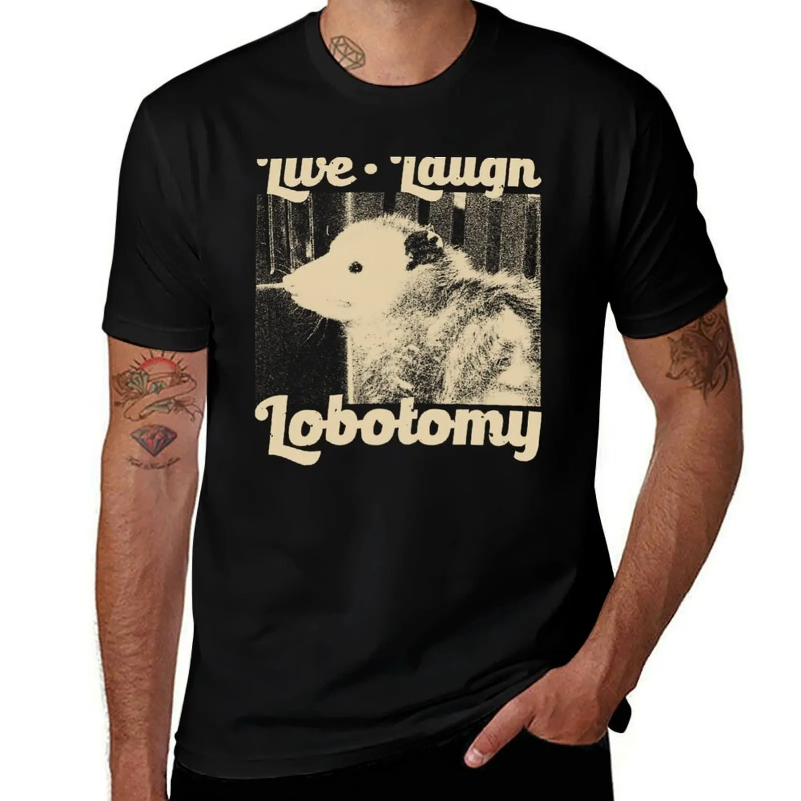 Live Laugh Lobotomy Opossum T-Shirt Casual Graphic Print Tee T-Shirt