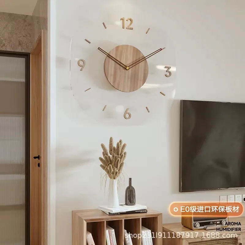 2024New Solid Wood Wall Clock Nordic Living Room Bedroom Decoration Silent Clock Creative Transparent Wooden Frame Fashion Clock