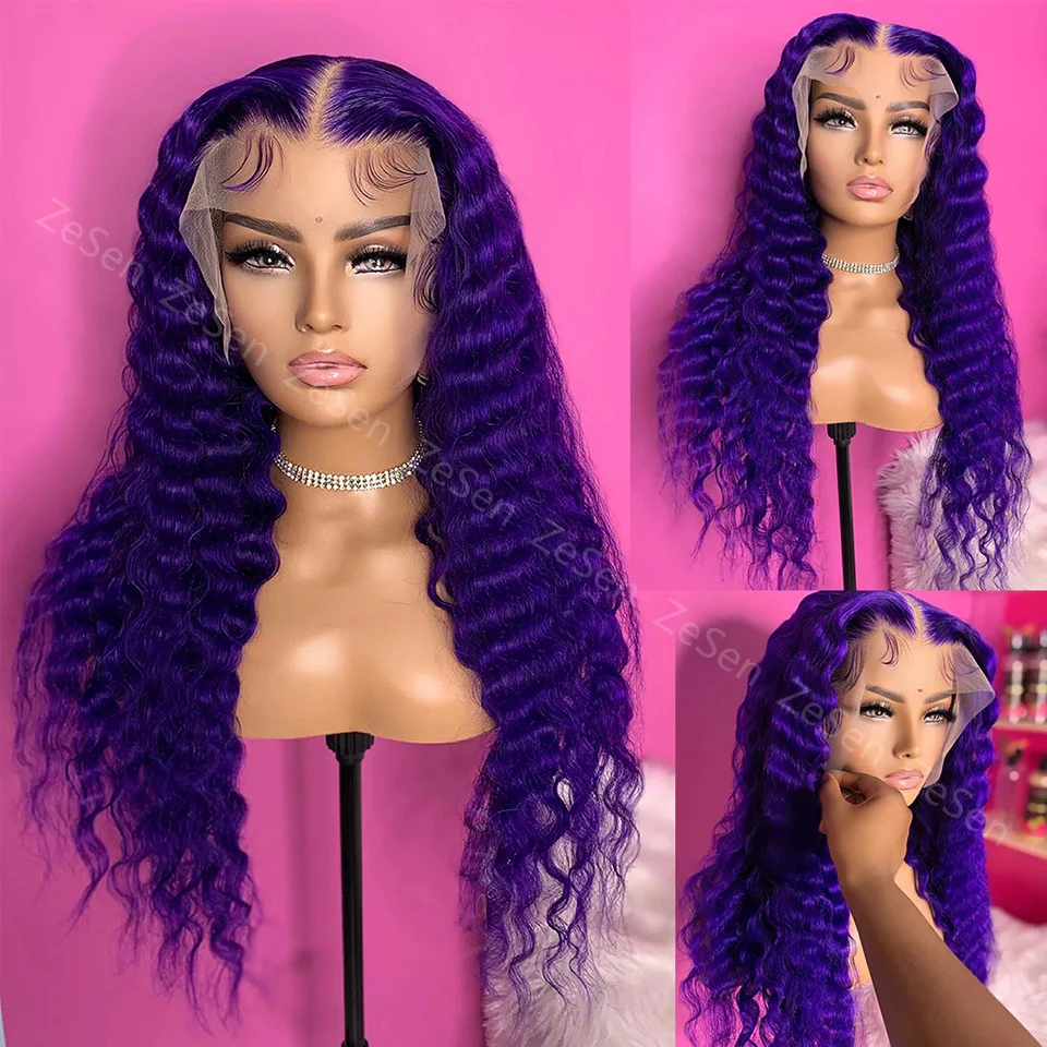 

Synthetic Lace Front Wigs For Black Women Long Deep Wavy Glueless Lace Wig Purple Colored Cosplay Wigs Heat Resistant Hair