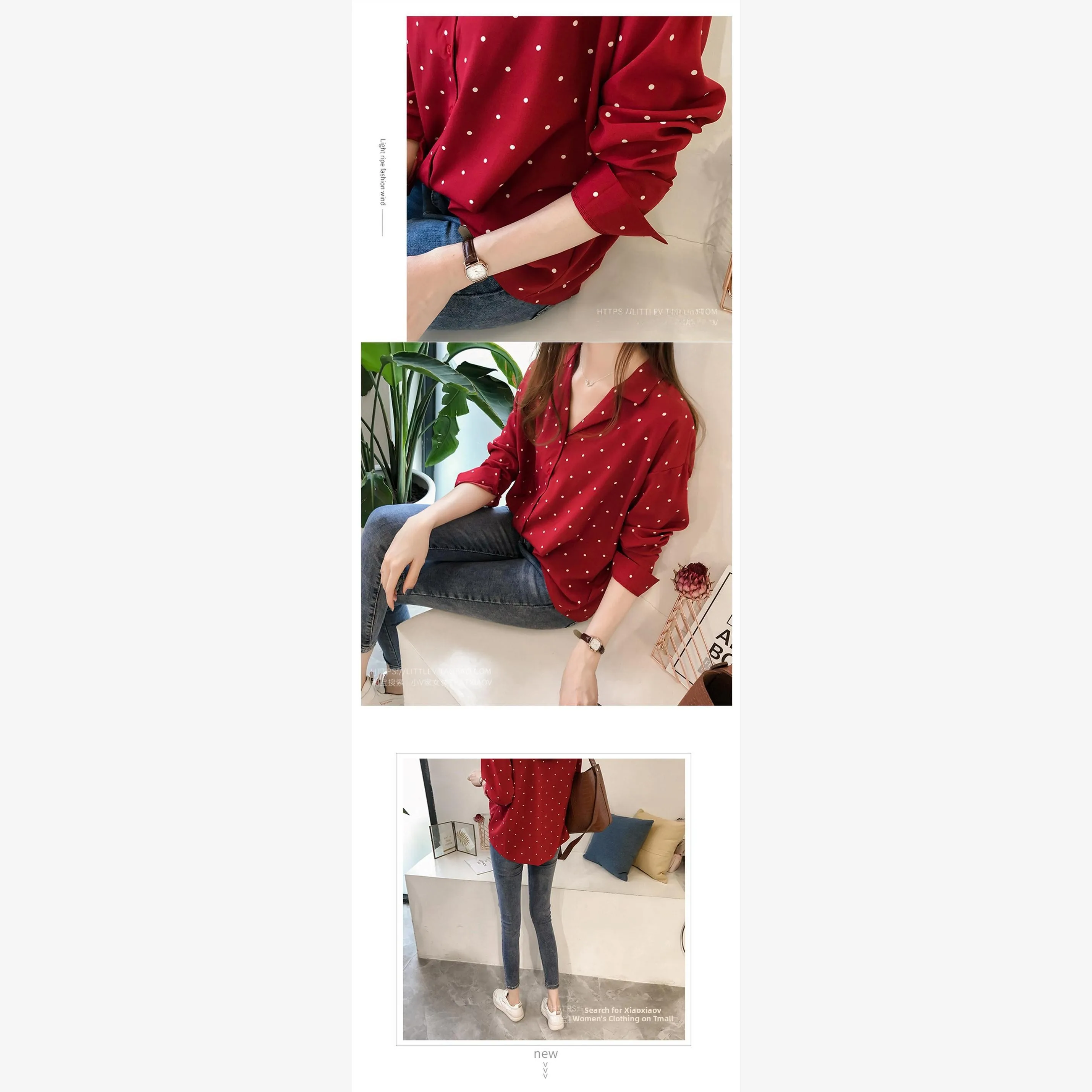 Camicetta lunga da donna autunno inverno Sve Ne Tirt Top da donna Pendolarismo Sle modello a pois rotondi 8-24 anni