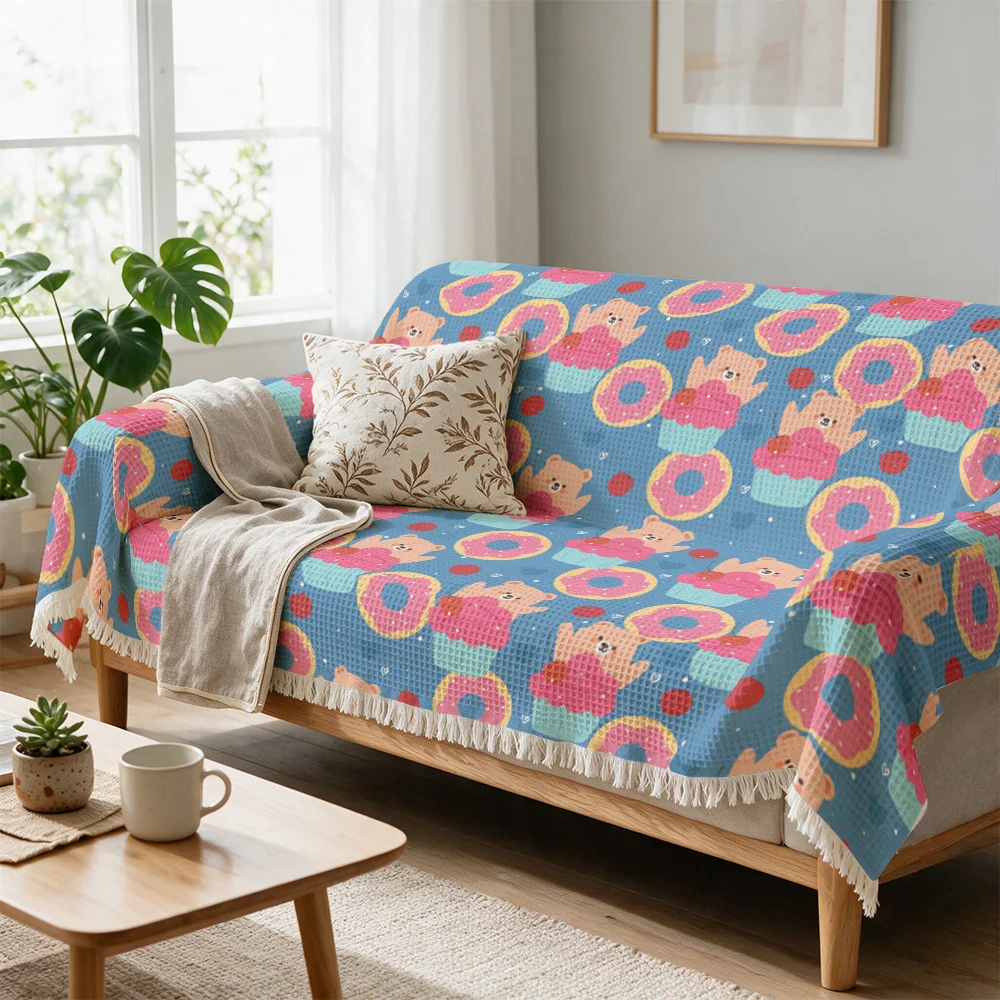 Cute Donut Pattern Throw Blanket for Sofa Couch Decor Novelty Plush Living Room Throw Cover Accent Cozy Cartoon Home Decor Gift