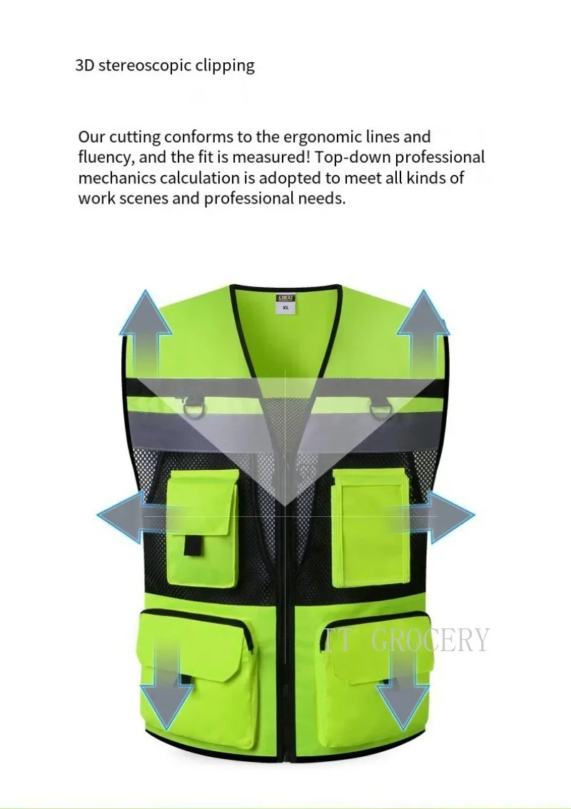 Imagem -04 - Colete de Segurança Reflexivo com Bolsos Ferramenta Trabalho Respirável Gilet Malha Alta Visibilidade Workwear