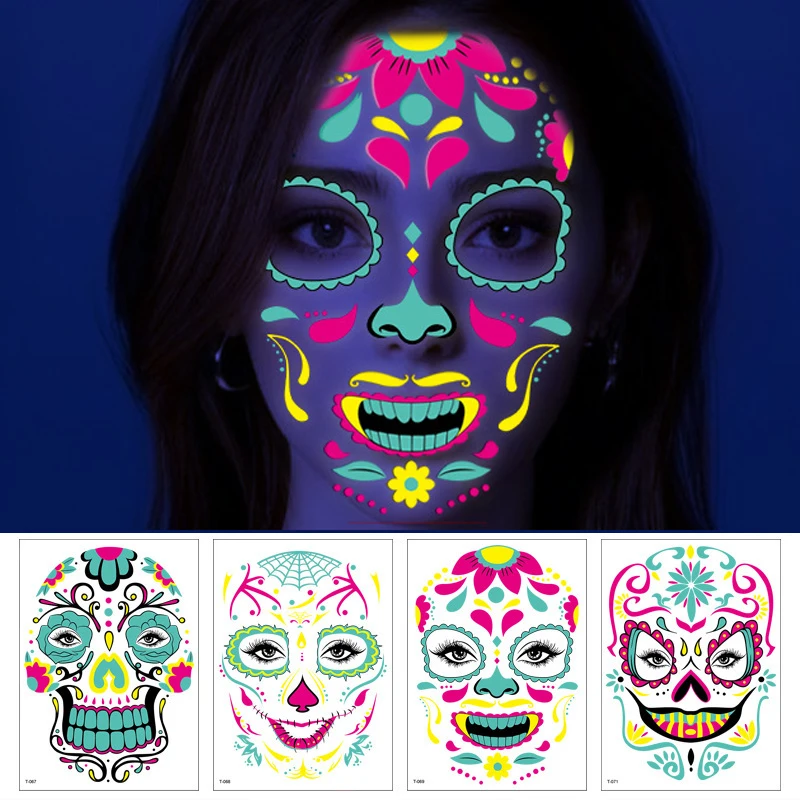 Halloween Fluorescent Skin Sticker Temporary Festival Face Tattoos for Party Music Bar Tattoo Waterproof Makeup Decoration