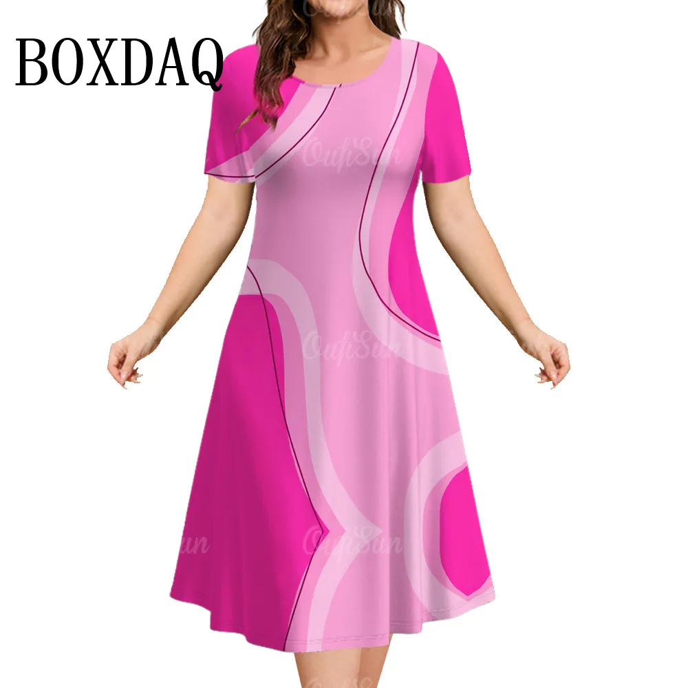 Damenbekleidung, kurzärmeliges Kleid, lockere Kleider, 3D-Streifen, bedruckt, modische Kleidung, Sommer, lässiges Sommerkleid, A-Linien-Kleid