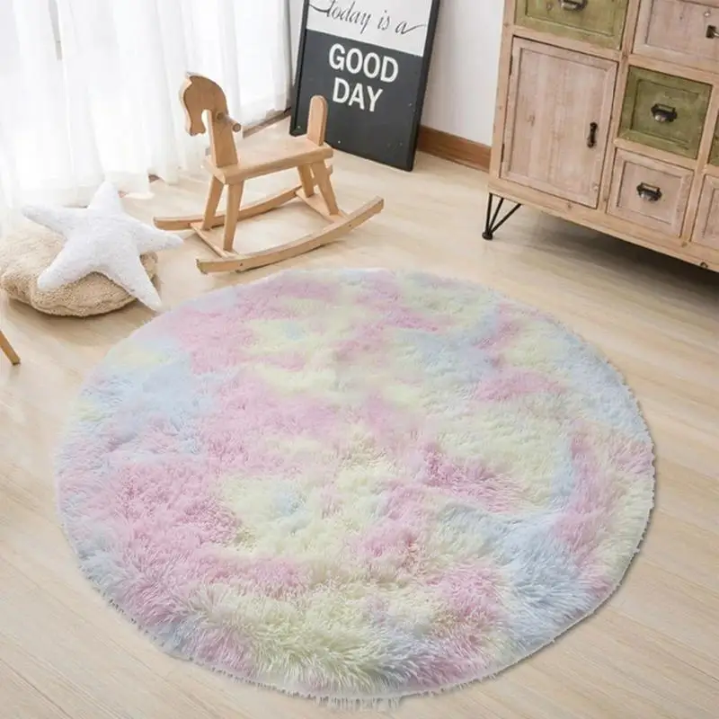 Colorful Rainbow Rug Fluffy Round Area Rug Shaggy Rug Floor Tiles Rug Bedroom Rug Round Hairy Rug Thick Pile Rug Furry Throw Rug