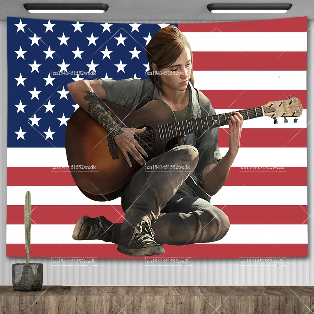 Ellie Williams The Last Of Us Tapestry Leon Kennedy American Flag Aesthetic Room Decor Tapestry Home And Garden Banners Flags