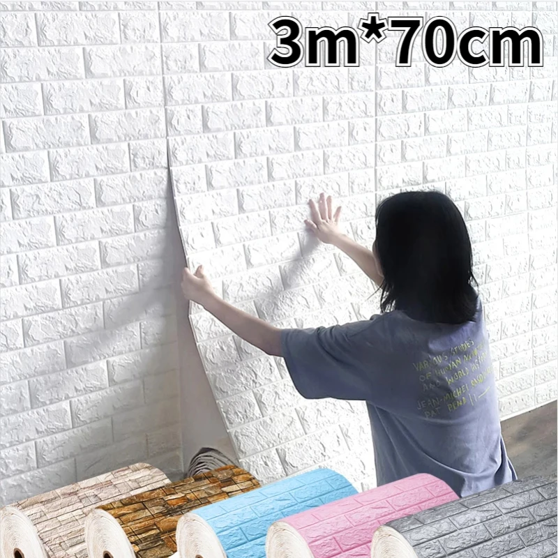 

3M 3D Faux Brick Wall Stickers Diy Decorative Self-Adhesive Waterproof Wallpaper Children'S Room Bedroom Kitchen Home Decoration