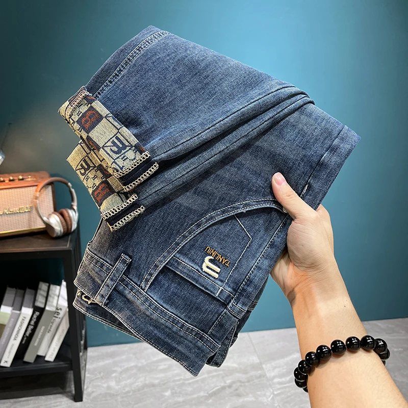 Summer Thin Jeans Men's Breathable Comfortable Soft Elastic Trend Printed Design Fashionable All-Match Casual Pants