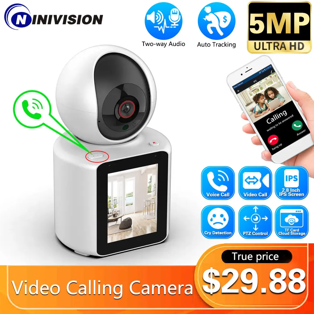 

5MP Voice Video Call Wifi PTZ Camera 2.8 Inch IPS Screen Home Cry Detection CCTV Security Surveillance All Round Baby Monitor