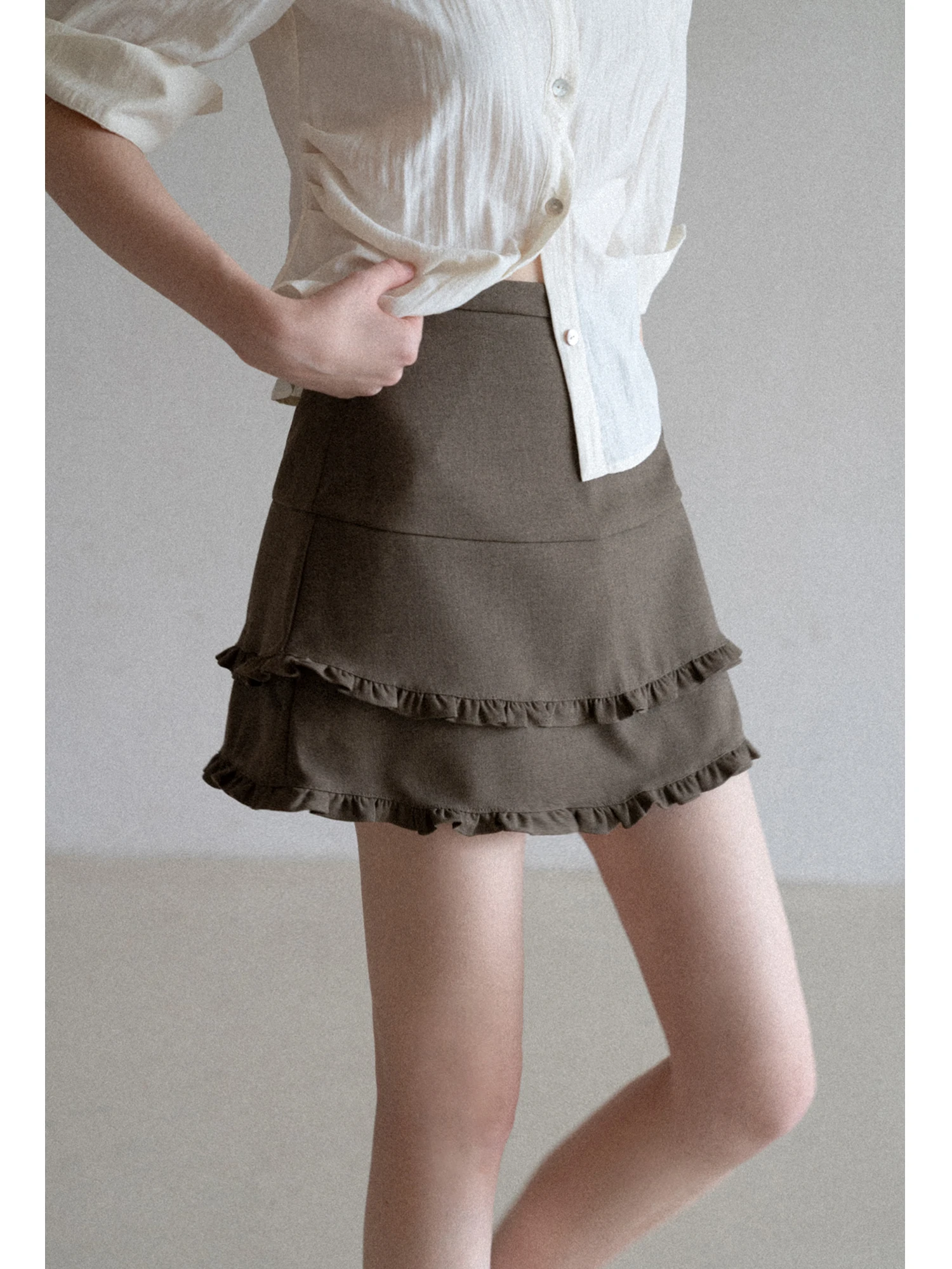 

Eggka Double Layer Wooden A-Line Skirt High Waist Anti-Light Casual Polyester Fiber Commute Sle Women's Skirt