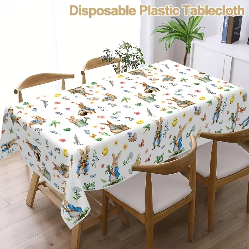 Cute Woodland Animal Print Disposable Polyester Tablecloth for Picnic Party Decoration Rectangular Dining Table Cover Polyester