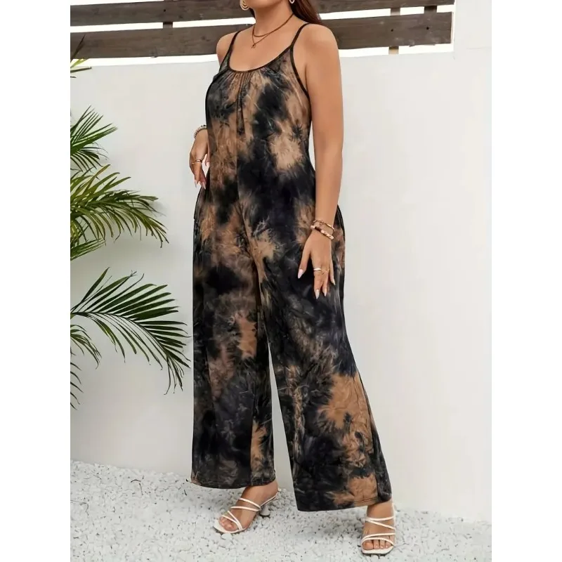 European and American Style Sleeveless Camisole Wide-Leg Long Pants Jumpsuit Printed Casual Vacation One-Piece Pants