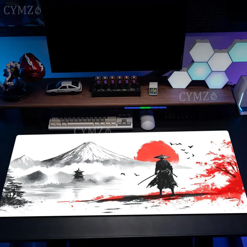 

Японский чернильный коврик для мыши с самурайским дизайном, настольный коврик, игровой коврик, нескользящие аксессуары для стола с прошитыми краями, компьютерные коврики для мыши