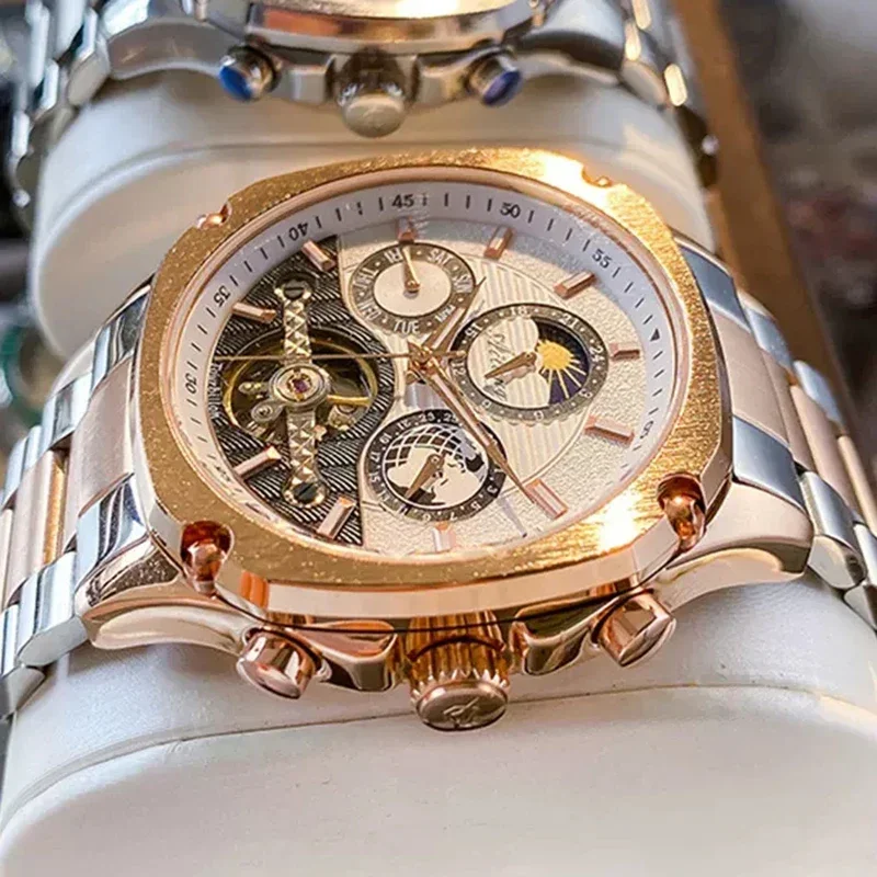 Dropshipping Watches Top Brand Luxury Automatic Mechanical Watch Calendar Luminous Hands Skeleton Tourbillon Wristwatch for Men