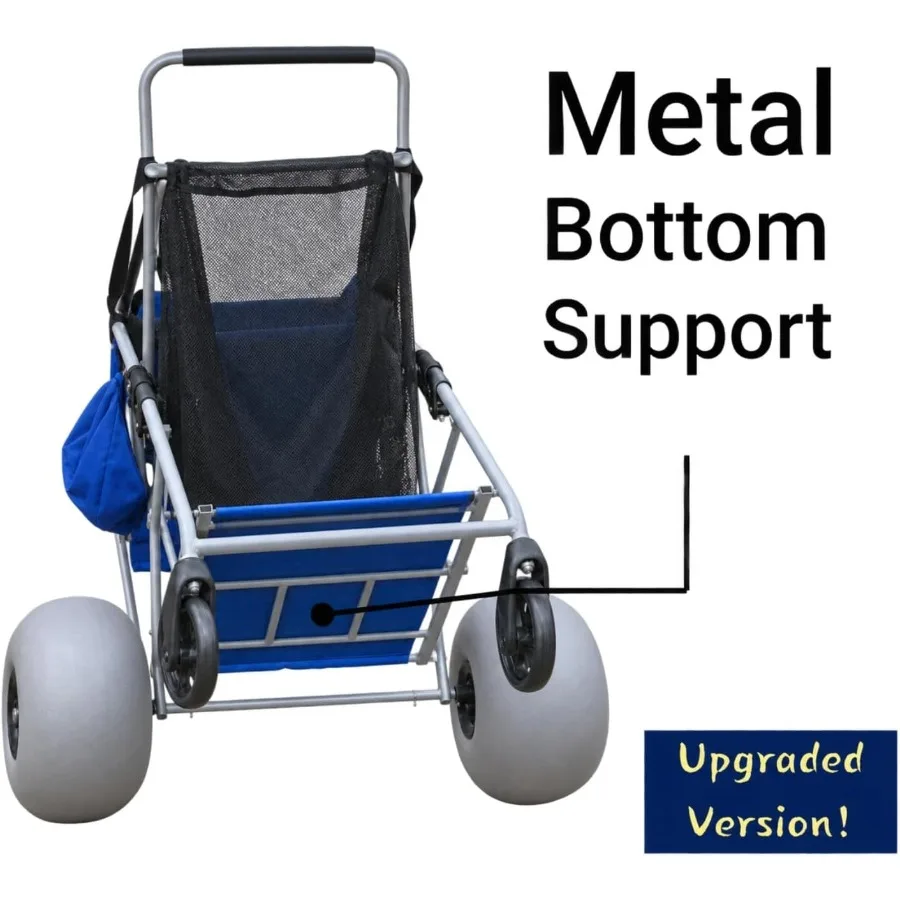 Beach Cart with 13'' Big Balloon Wheels for Sand, Upgraded with Metal Bottom for Coolers and Heavy Loads