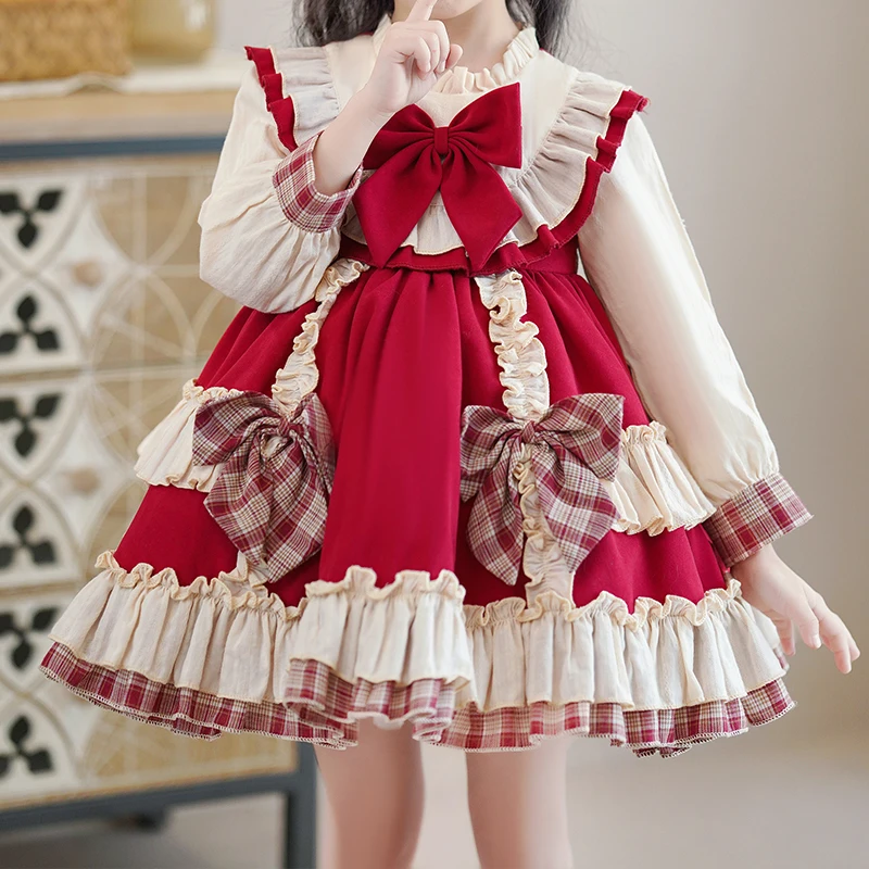 

Children Fashionable Fluffy Skirt Sweet Lolita Girls Dress Autumn Winter New Elegant Birthday Party Princess Dress