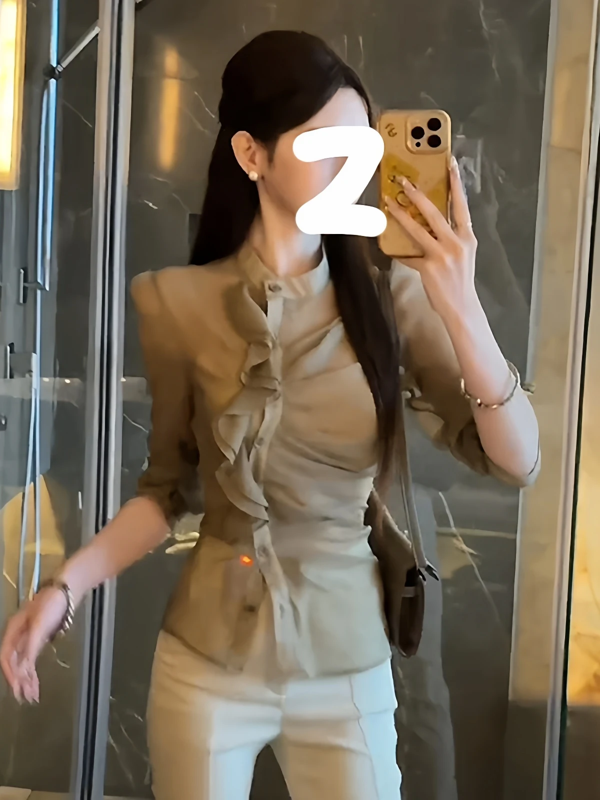

Retro Long Sleeve Shirt Women's Spring New Style Elegant High Waist Slim Fit Kaki Color Top Button up Shirt Korean Style Commute