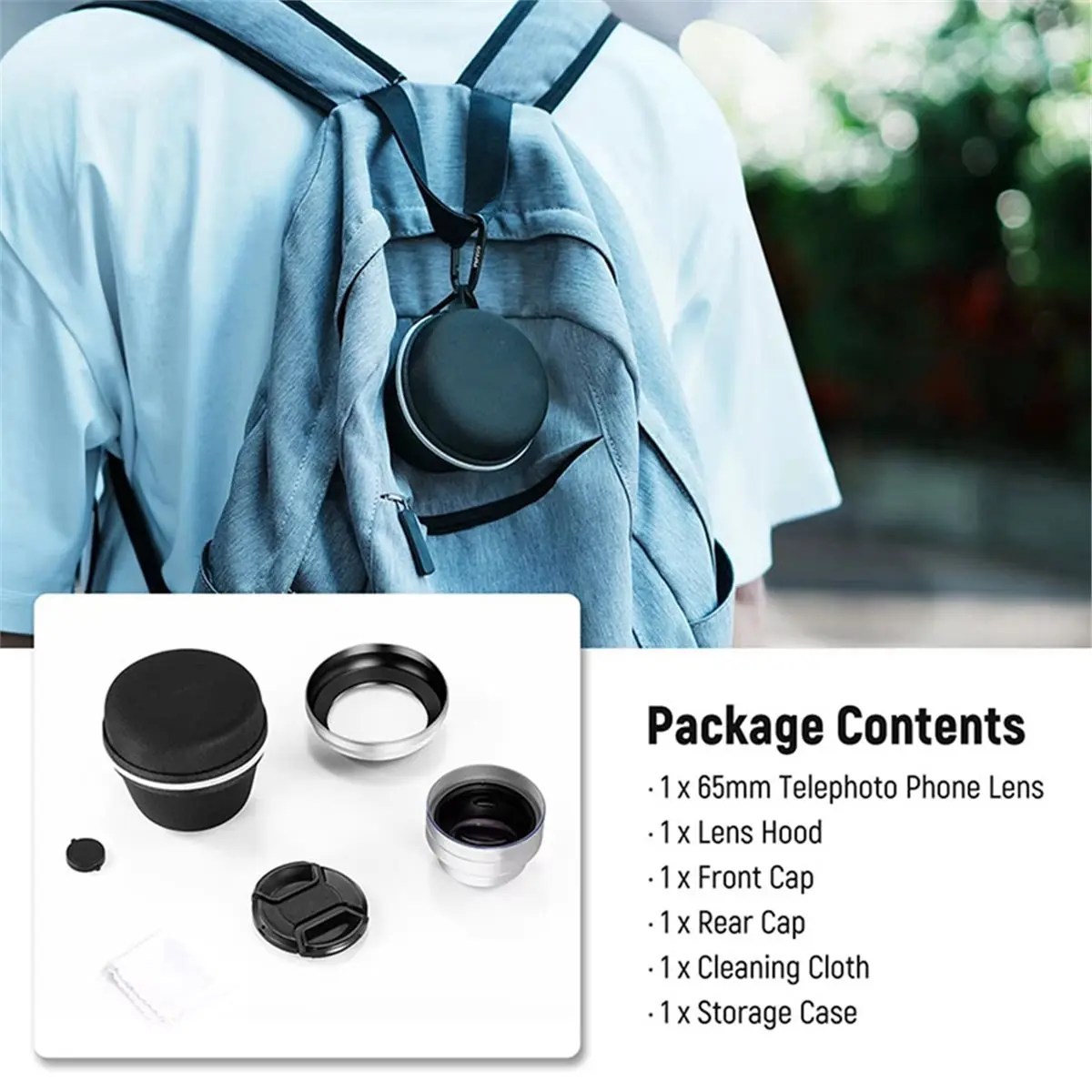 A86G 65mm HD Telephoto Phone Camera Lens 1.7X Zoom Lens Attachment for 17mm Thread Backplate for Clear Distant Photography