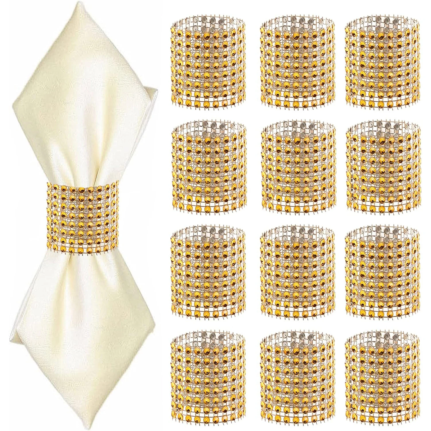 50Pcs Rhinestone Napkin Rings Bling Decoration Wedding Dinner Elegant Gold Sliver Napkin Rings Holder Party Supplies