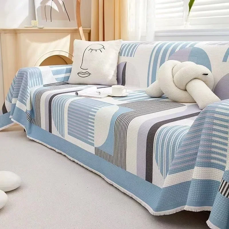 Fashion Striped Sofa Towel with Tassels Multi Functional Anti Slip and Dustproof Cover for Sofa Cozy Easy Care Home Accessories