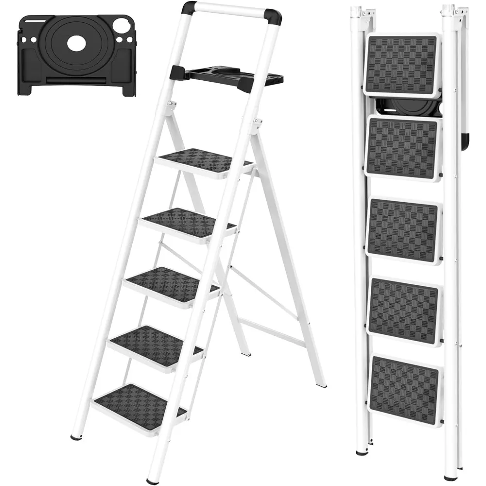 

Step Ladder, Step Ladder Folding Step Stool, Portable Sturdy Steel Ladder Stool for Adults with Wide Pedals Home Outdoor Kitche