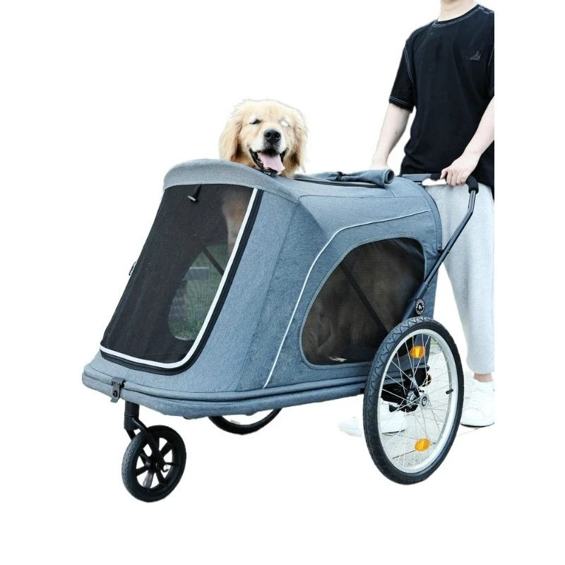 Large pet cart, foldable with one click, can tow bicycles