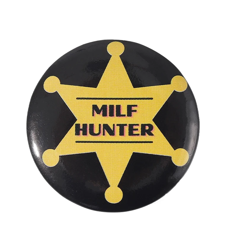 Tinplate Serial Soft Button Printed MILF HUNTER Brooch Icon Clothes Creative Metal Badge Lapel Pin Parts Gift For Mother Jewelry