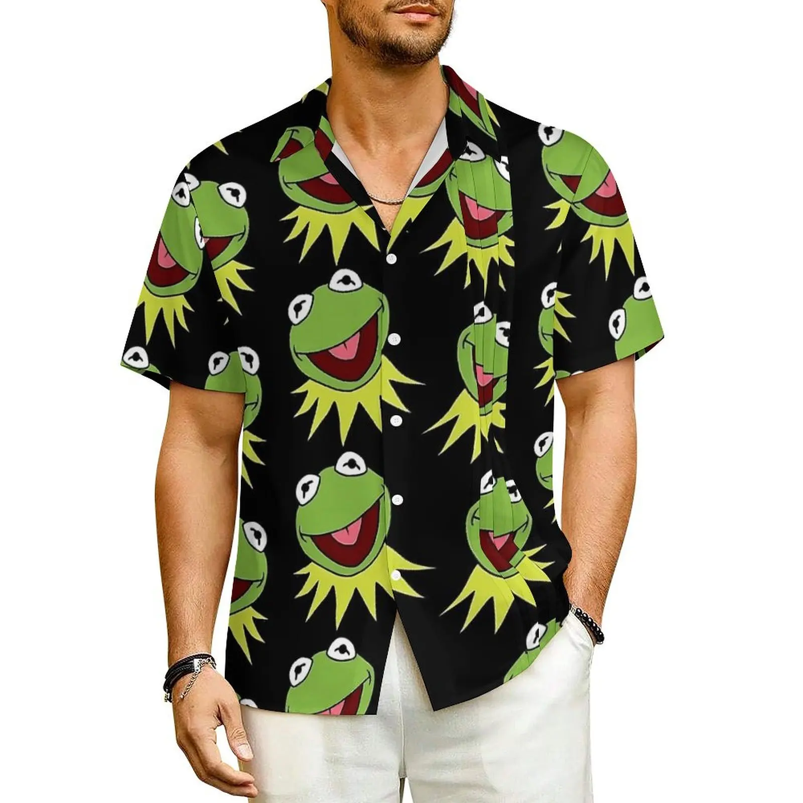 

The Frogs Meme Vacation Shirt Hawaiian Casual Shirts Man Cool Blouses Short Sleeves Streetwear Design Clothes