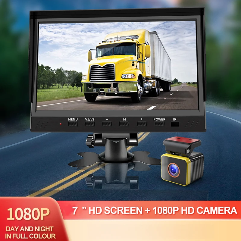 Adjustable Parking Line Normal/Mirror Image 7 Inch Car Rearview Reverse Monitor 1080P Waterproof Backup Camera Kit for Truck Bus