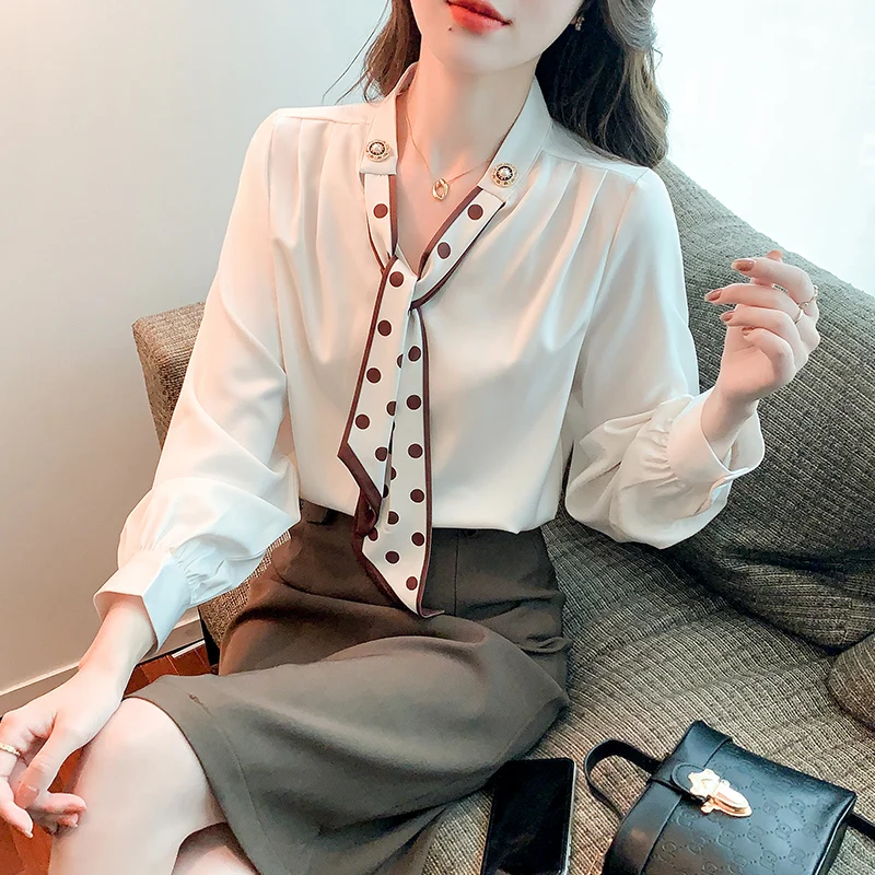 Long Sleeve Blouse Women White Chiffon Blouse Shirt Tops Women Blusas Mujer De Moda 2024 Blouses Shirts Tops Blusa Camisas F360