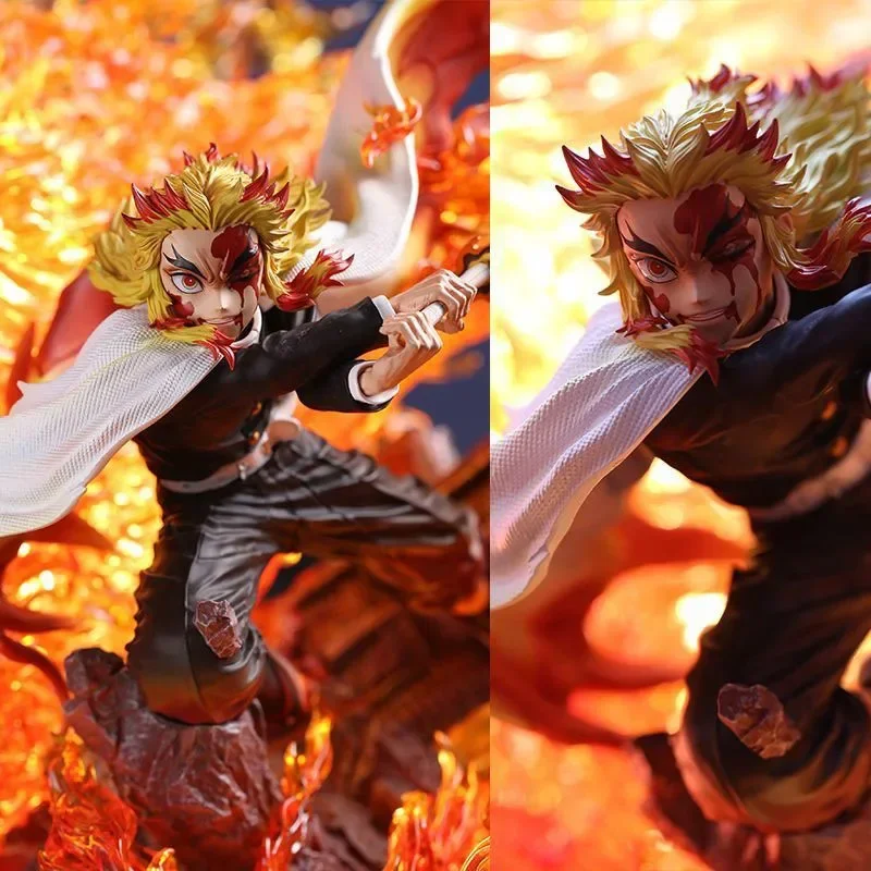 27cm anime demon slayer gk estatueta rengoku kyoujurou figura de ação fantasia pvc coleção ornamento modelo brinquedos criativos presentes