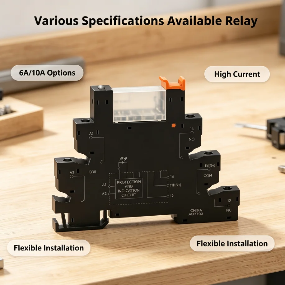 YFN3 Ultra Thin 6.2mm DIN Rail Relay Module 6A 250V AC DC 12-24V, Din Rail Mount Spring Connection Relay
