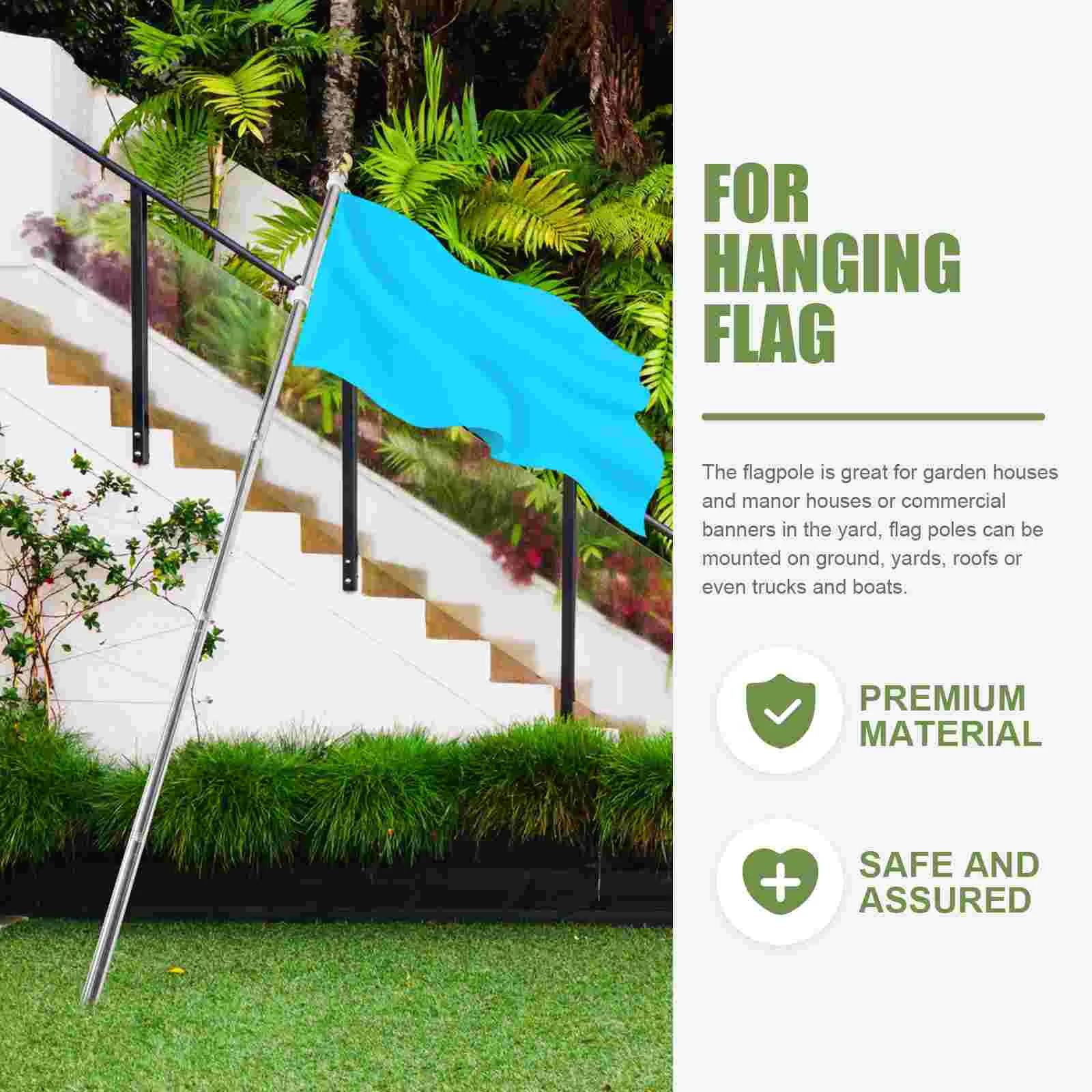 Stainless Steel Flagpole Mountable Outdoor Wall-mounted Roof Useful for Metal Sturdy