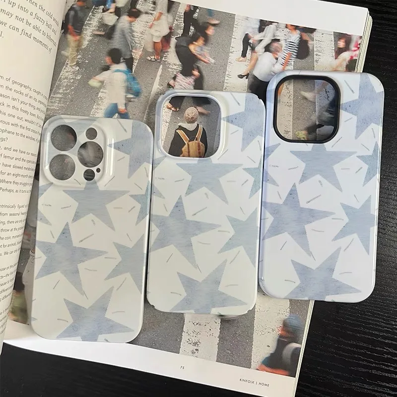 INS Blue and White Spliced Stars  Case for IPHONE 16E 15PRO MAX 14 13 PRO MAX 15PLUS 15PRO 11Pro Acrylic Hard Mobile Phone Cases
