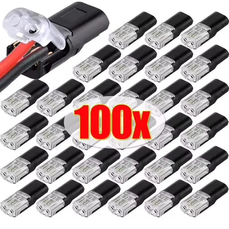 50/1pcs Double-Wire Plug-in Connector with Locking Buckle Pluggable LED Wire Connector 2 Pin 2 Way Universal Compact Wire