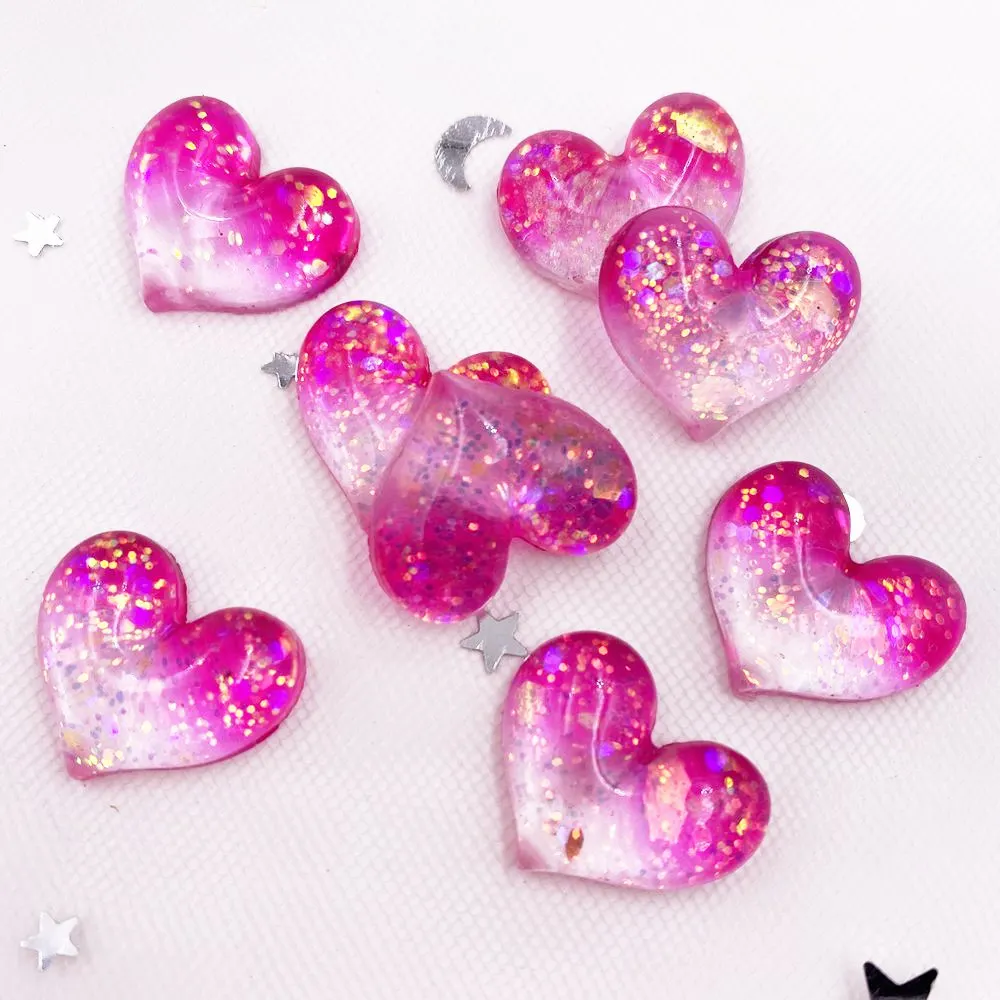 

Colorful Glitter Bepowder Resin Crystal Heart Flatback Rhinestone Scrapbook DIY Christma Home Figurines Craft