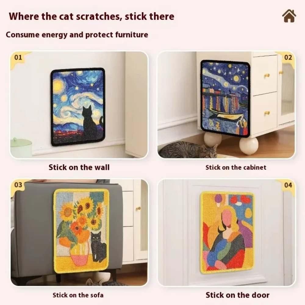 Space-Saving Cat Scratching Post Scratch-resistant Claw Play Cat Scratching Board Oil Painting Wall-Mounted Cat Scratching Mat