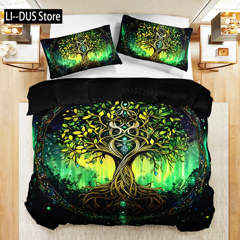 

Tree Of Life Mystical Green Light Bedding Set All-Season High-Definition Printed Nordic Style Luxury Birthday Gift