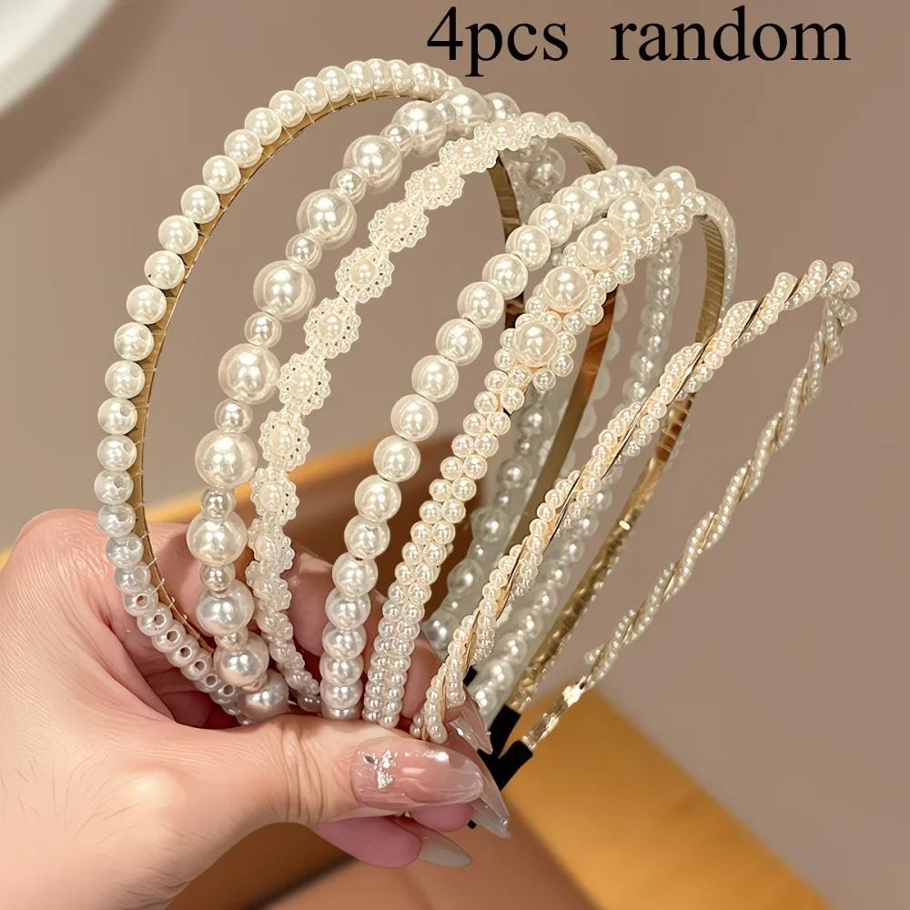 4-piece random mixed size thin headbands, multiple designs, suitable for women's daily hairstyles, weddings, and party outfits