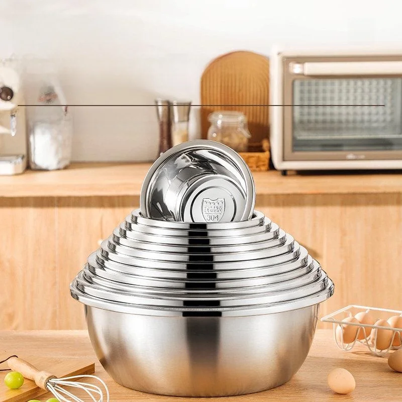 Thickened 304 Stainless Steel Basin Family Use Soup Basin Kitchen Egg Beating Food And Dough Basin Vegetable Washing Baking G...