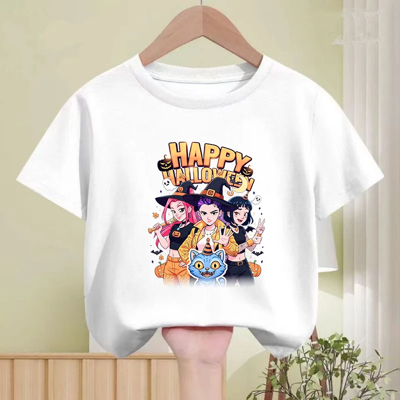 

New 2025 Korean Wave Demon Hunter Halloween Print Fashion Casual Round-neck Cartoon Boys and Girls Top T-shirt