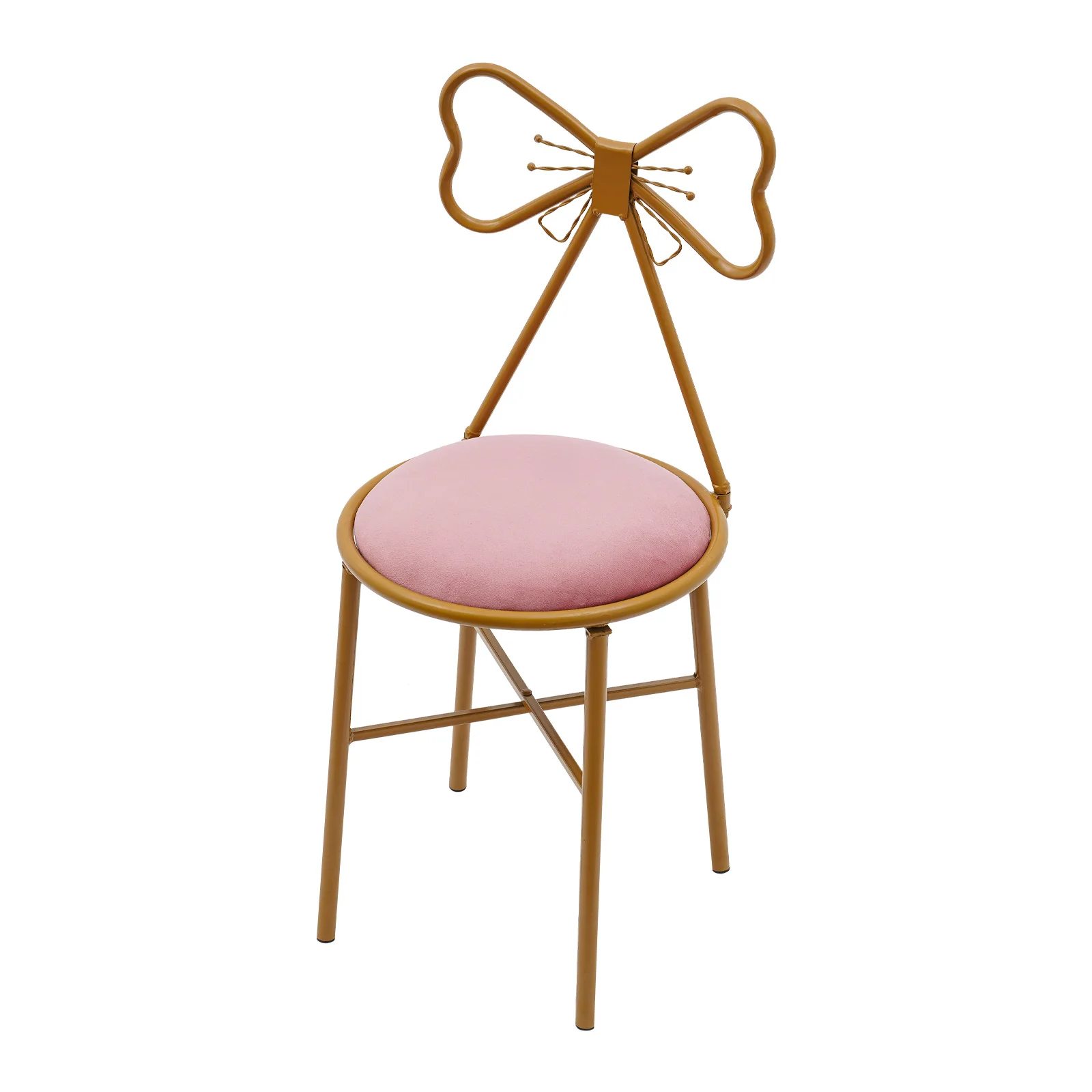 

Pink Bow Backrest Princess Chair Modern Butterfly Shaped Armless Makeup Vanity Chair with Metal Frame & Sponge Cushion